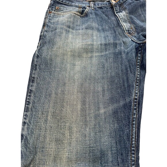 RARE Distressed Plaid Inside Levis 514 Straight Leg Mens Blue Denim Jeans 34x30 - Picture 3 of 15